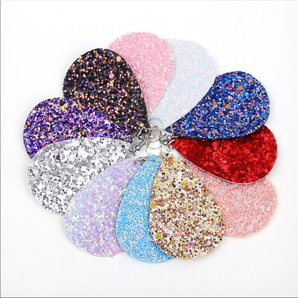 2 FOR $13 Glitter leather teardrop earrings
